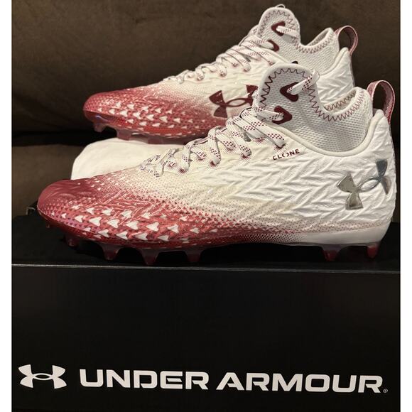 Under Armour Spotlight Clone 3.0 MC Football Cleats Men's Size 11 White/Red NIB - Picture 1 of 3